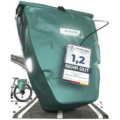 Imagen de Büchel 81518003 Storm Bolsa para Bicicleta (100% Impermeable, con Correa el Hombro) Bolsa, Unisex Adulto, Verde, 56.5 x 30 15 cm