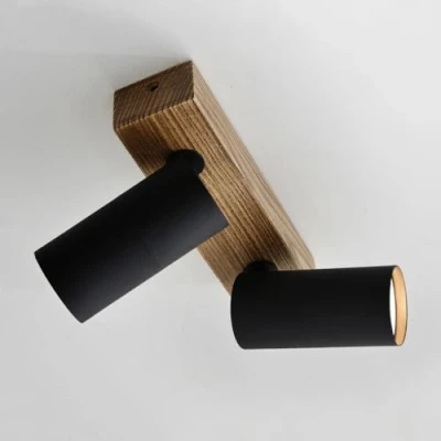 Imagen de ouglres Lampara Techo Focos Madera,Industrial Negro 2 Interior Techo,Pantalla Giratoria,Plafon Moderna Pasillo De Metal,Lamparas Dormitorio Retro Para Comedor Salon Cocina,Gu10