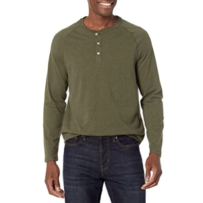 Imagen de Amazon Essentials Camiseta de Manga Larga con Cuello Henley y Corte Recto (Disponible en Talla Grandes Largos Especiales) Hombre, Verde Oliva Mezcla, S