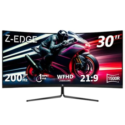Imagen de Z Edge Monitor Gaming Curvo 30&#039;&#039; 200 Hz, 1ms MPRT, 2560x1080, FreeSync, Pantalla PC Ultra Ancho 21:9, Inclinación Ajustable, 1500R VA, 2xHDMI2.0 &amp; 2xDP1.4, Luces RGB, VESA 75*75mm (DP Cable Incluido)