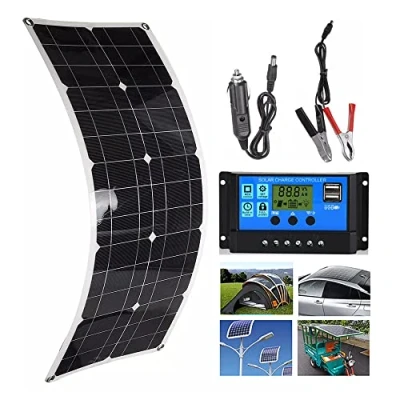 Imagen de Kit De Panel Solar Flexible (100W 200W 300W 400W 500W 600W) + Controlador 40 A, PortáTil AlimentacióN Usb 12 V Para Autocaravana/Techo/Barco/Coche/Camping, Ultrafino,1x100W