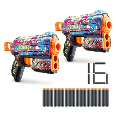 Imagen de Xshot Skins Flux Blaster Sonic Robotnik, The Hedgehog Design with 16 Darts, Easy Reload, Air Pocket Dart Technology, Toy Foam for Kids, Teens and Adults (2 Blasters, Darts)
