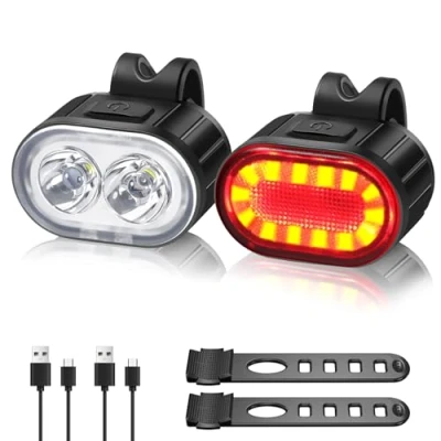Imagen de Oderra Luces Bicicleta Delantera y Trasera, Luz 4 Modos de Iluminación, Trasera 6 IPX5 Resistente al Agua, para Ciclismo Montaña Carretera