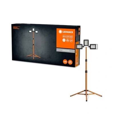 Imagen de LEDVANCE Worklight LED Tripod faro de trabajo con trípode, foco central 30W y dos focos recargables desmontables 5W, IP54, 3280 lúmenes, 4000K blanco frío, ángulo rotación 360