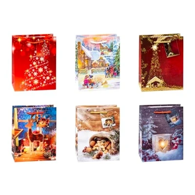 Imagen de TSI 87010 Christmas Series Bolsas de regalo (10 unidades, tamaño mediano, 23 x 18 10 cm, 12 unidades)