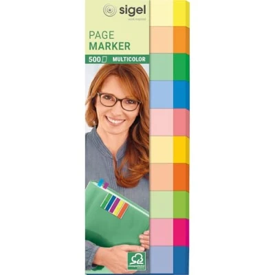 Imagen de SIGEL HN682 Marcapáginas de papel adhesivos, funda 500 tiras 50 x 15 mm, 10 colores