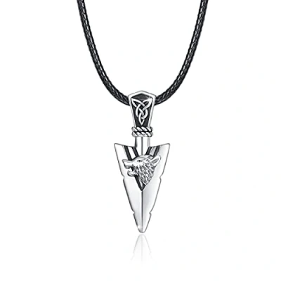 Imagen de ZIPPICE Collar de punta flecha lobo plata ley 925 Cadena nudo celta Colgante vikingo Joyería Regalo vikinga para hombres Mujeres Unisex