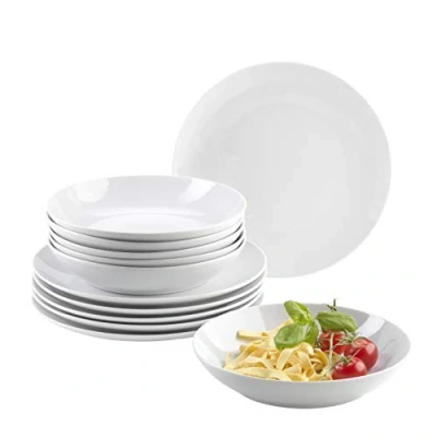 Imagen de Domestic 920498 Barca Vajilla de Porcelana (6 Platos Llanos y 6 hondos), Color Blanco
