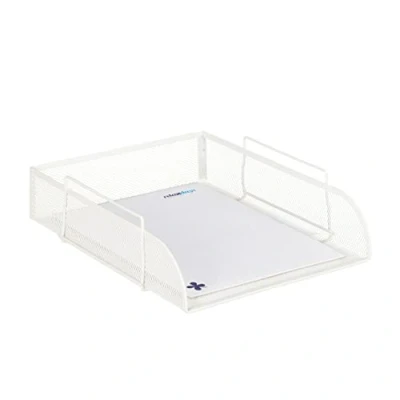 Imagen de Relaxdays Stapelbare Dokumentenablage Bandeja Documentos Apilable, Cesto A4 Vertical, Organizador Folios, Malla, Oficina, 25 x 34 cm, Blanco, Acero, 8,5 cm