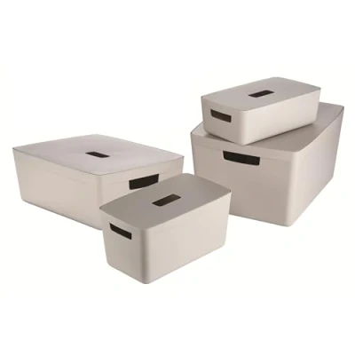 Imagen de IDEA HOME Cajas de Almacenamiento con Tapa 4 Piezas Almacenaje Plástico Caja Organizadora para Baño Estantería Tapa, Juego tallas 5, 8, 19, 28L