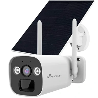 Imagen de NIVIAN Cámara vigilancia Bullet 4G(SIM)+Panel Solar 5W Batería Larga duración 10400mAh 2K Detección de Movimiento y Humanos Apta Exterior Visión Nocturna+Leds Audio bidireccional App EseeCloud