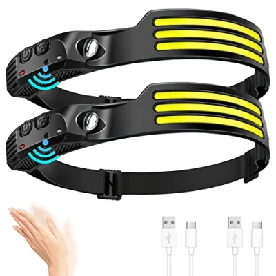 Imagen de DAWINSIE Linterna Frontal Led Recargable (2 Pack), Sensor de Movimiento Cabeza con 5 Modos, IPX4 Impermeable para Ciclismo, Camping, Pesca, Bricolaje, Correr, GJ 002