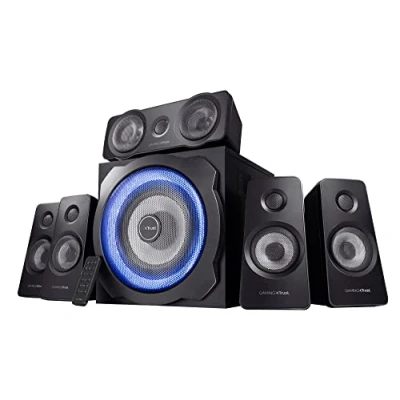 Imagen de Trust Gaming GXT 658 Tytan 5.1 Sistema de Altavoces con Iluminación LED y Sonido Envolvente, Altavoz Alámbrico, Speaker para PC, Ordenador Portátil, Smart TV, Consola Negro