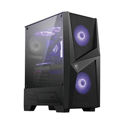 Imagen de MSI MAG FORGE 100M Mid Tower Caja de PC Gaming, 2 x 120 mm RGB + 1 Ventiladores Incluidos, Panel Cristal Templado, ATX, mATX, Mini ITX, Negro