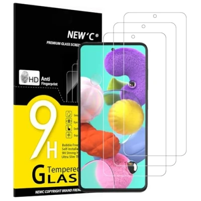 Imagen de NEW&#039;C 3 Piezas, Protector Pantalla para Samsung Galaxy A51, Cristal templado Antiarañazos, Antihuellas, Sin Burbujas, Dureza 9H, 0.33 mm Ultra Transparente, Resistente