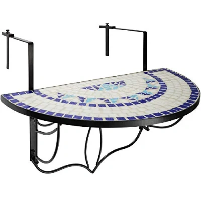 Imagen de TecTake Mesa de Balcón Plegable Mosaico, para Colgar, (Azul Blanco)