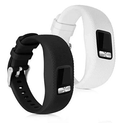 Imagen de kwmobile Pulsera compatible con Garmin Vivofit 4 talla S Brazalete de silicona y TPU blanco/negro