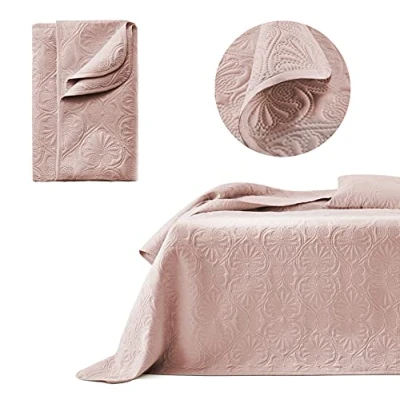 Imagen de ROOM99 Leila Elegante Colcha en Rosa Polvo 200 x 220 cm Manta Versátil como para Cama o Sofá de Estilo Patchwork Ideal Bedspread