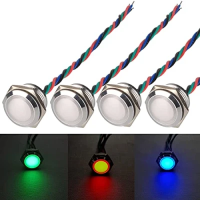 Imagen de GUUZI 4 Piezas 12V 24V RGB Triple (Rojo Verde Azul) Luz Indicadora LED de Metal 19mm Lámpara Señal Impermeable con Cable