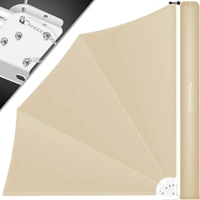 Imagen de KESSER® Toldo de Balcón Plegable con Soporte Pared 140x140cm Protección Visual Viento Paravientos Resistente a la Intemperie Material Montaje Incluido Beige