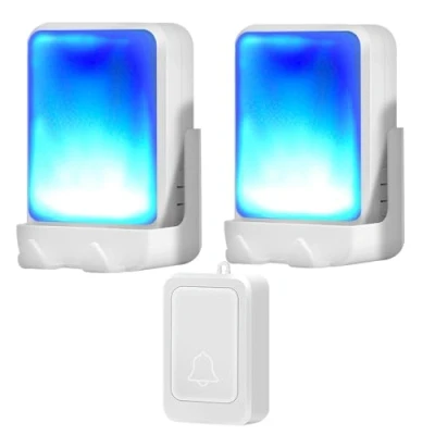 Imagen de timbre de puerta con flash fuerte 7 colores luz brillante y 4 volúmenes, inalámbrico 600 pies, en casa/oficina, adecuado para ancianos, personas discapacidad auditiva, 1