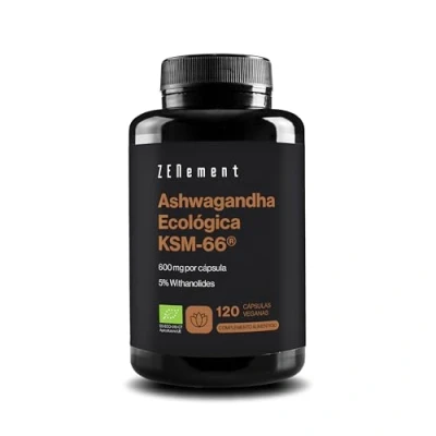 Imagen de Ashwagandha KSM 66® Ecológica 600mg por cápsula, 100% Pura Probada en laboratorio, Máxima Dosis Sueño Profundo, Bienestar General, Concentración 120 cápsulas veganas Sin Aditivos Zenement