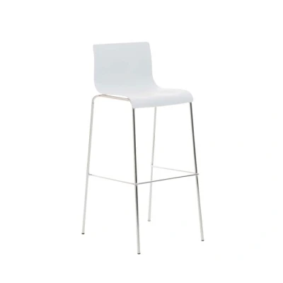 Imagen de CLP Taburete De Bar Hover con Asiento Polipropileno Silla Base 4 Pies Metal, Color:Blanco, Color del Marco:Cromado