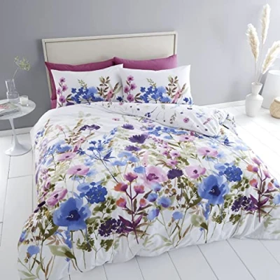 Imagen de Catherine Lansfield Juego de Funda edredón Reversible con Fundas Almohada, diseño Floral, Color Blanco