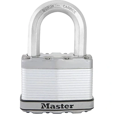 Imagen de Master Lock M15EURDLFCC Candado Seguridad Llaves Acero Laminado Exterior, Arco Medium, Adecuado para Portales, Garages, Sótanos, 64 mm
