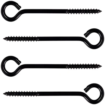 Imagen de Belle Vous Pack de 4 Ganchos para Colgar Acero Inoxidable Negro Resistente Tornillo Ojo 8,3 cm Anclaje Pared Auto Taladrante Hamaca, Yoga Aéreo, Sillas Columpio Uso en Interior/Exterior
