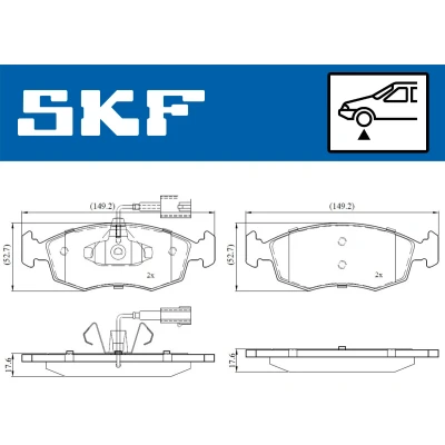 Imagen de SKF VKBP 80146 E Juego de pastillas freno con contacto avisador desgaste FIAT: Grande Punto Hatchback, 500 C Cabrio