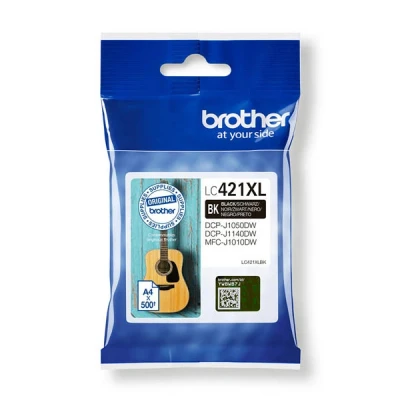 Imagen de Cartucho de Tinta Brother LC421XLBK, negra, Rendimiento hasta 500 páginas, Negro