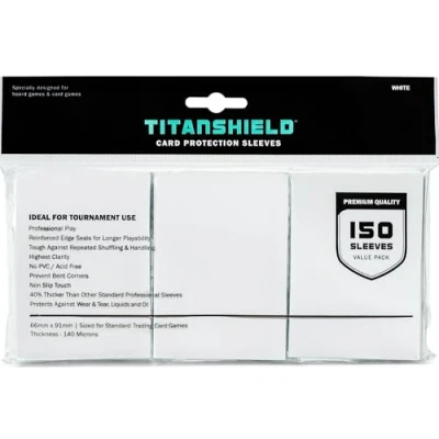 Imagen de TitanShield (150 fundas, color blanco) compatible con juegos de mesa tamaño estándar, MTG Magic The Gathering, Pokemon, Lorcana, y fundas protectoras cartas coleccionables 2.5 x