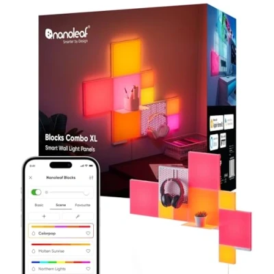 Imagen de Nanoleaf Blocks Kit de Inicio Combo 10 Cuadrados Decorativos para Pared, Panel Perforados, Repisas, Luce LED RGBW, Sincroniz con Música y Screen, Thread/WiFi Control por APP Voz (Alexa, Apple)