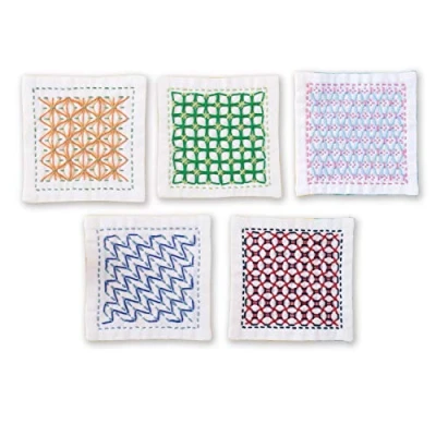 Imagen de olympus Thread Kugurizashi Sashiko Juego de posavasos (5 unidades, tela impresa), color blanco