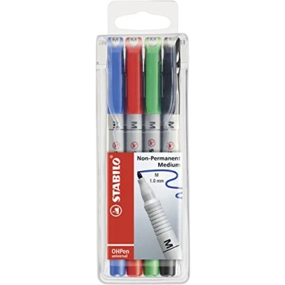 Imagen de Marcador soluble STABILO OHPen universal Punta media Estuche con 4 colores