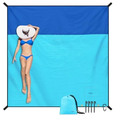 Imagen de SKYREH Manta de Playa, Esterilla Playa Grande Impermeable a Prueba Arena 220x210 cm Alfombras Ligera y Portátil, Duradera, Nylon para Exteriores Viajes Senderismo, Azúl