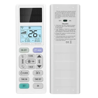 Imagen de LEYF Mando a Distancia Universal de Aire Acondicionado A/C LCD, retroiluminación Repuesto para Acondicionado, Control Remoto, Pantalla con luz y Linterna LED, Que Funciona energía Luminosa