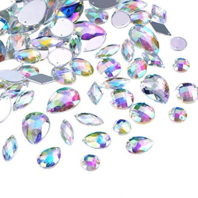 Imagen de 108 Piezas Gemas Transparentes AB Cristales de Coser Acrílico Facetados Diamantes Imitación Espalda Plana para Decoración Vestido Ropa