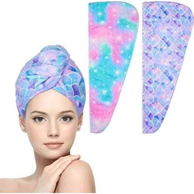 Imagen de WUBAYI Paquete de 2 toallas secado pelo, microfibra para el cabello, pelo rápido, toalla absorbente con botón. Diseñado envolturas cabello