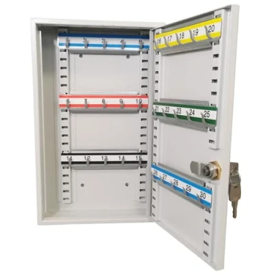 Imagen de LEOMAR Armario para Llaves, Caja con 30 Ganchos, de Chapa Acero, Tiras Ganchos Ajustables, Montaje en Pared, Cerradura, Material Montaje,6 x 20 32 cm