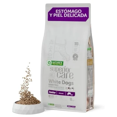 Imagen de Nature&#039;s Protection Superior Care White Dogs (Maltés, Bichon Frise, etc.) Alimentos Secos I Grain Free Junior (de 3 a 12 Meses de Edad) Todas Las Razas con Capa Blanca Salmón, 10 kg