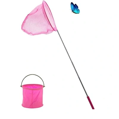 Imagen de Teogneot Red de Pesca Extensible Redes para niños Telescópicas y Cubo Plegable Kit，Rosa
