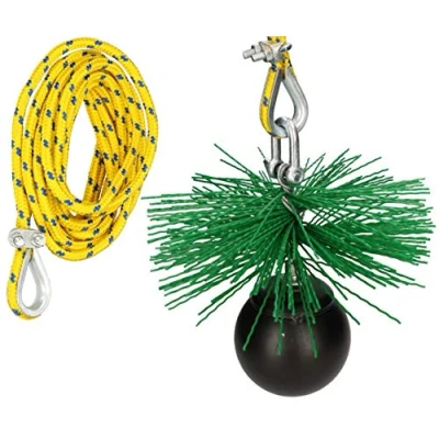 Imagen de KOTARBAU® Kit deshollinador, Erizo PVC para limpiar chimenea, 250 mm, Cepillo redondo de plástico, Peso, Herramientas desatascar chimeneas, limpieza Cabezal, Cuerda 8 m