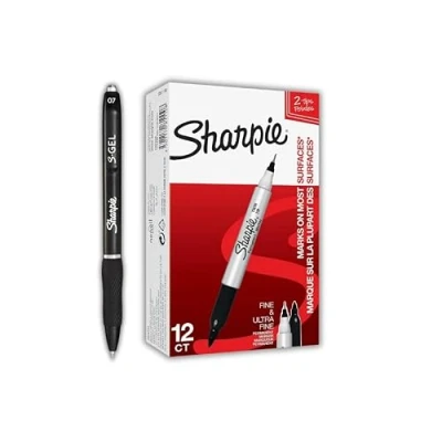 Imagen de Sharpie marcadores permanentes de doble Punta Puntas finas y ultrafinas S Gel negro media (0.7 mm) 12 + 1 bolígrafo
