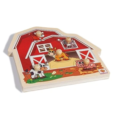 Imagen de Eichhorn Puzle, diseño de Granja, Puzzle Madera 100% certificada FSC, con Cinco Sonidos Animales, Gato, Vaca, Caballo, Perro y Cerdo, 6 Piezas, tamaño 25 x cm, (4003046004632)