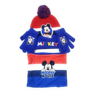 Imagen de Gorro, Bufanda tubular y Guantes Mickey Mouse Disney para niños Set de invierno Gorro con Pompón, Braga Cuello forro interior (54 cm, Multicolor)