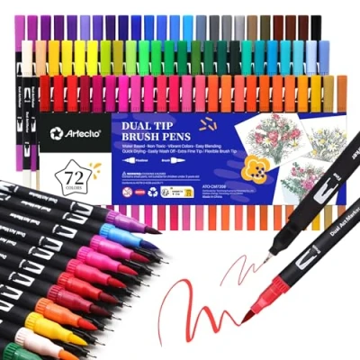 Imagen de Artecho Rotuladores Lettering 72 Colores, Doble Punta, Kit para Dibujo, Caligrafía, Cómics y Graffiti