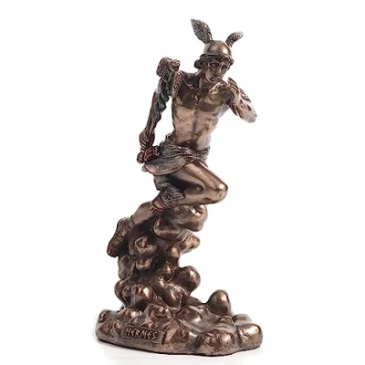 Imagen de Veronese Design Figura de escultura resina fundida en bronce con acabado del Heraldo griego Hermes los dioses 6 1/8 pulgadas
