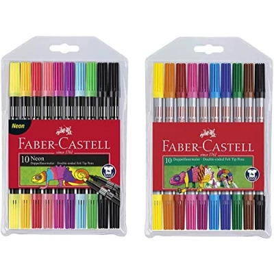 Imagen de Faber Castell 151110 Rotulador doble de fibra, estuche 10 unidades (estuche + neón)